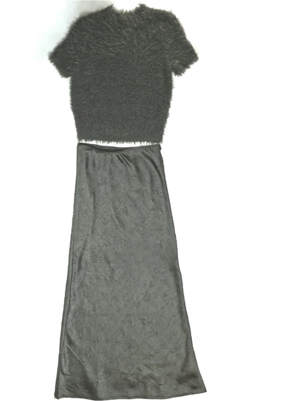 1230. FREE PEOPLE Alexandra Crushed Satin Maxi Skirt Set in Gravel Rock NWT $168 - Picture 3 of 8
